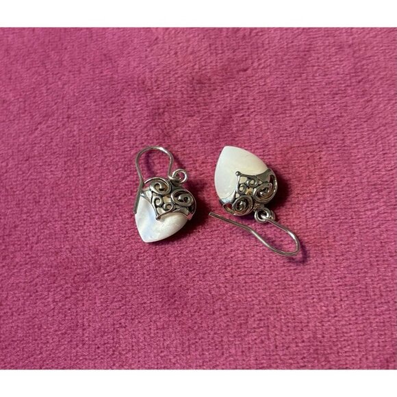 Vtg Sterling 925 Cameo Marcasite Reversible Pendant & Mother of Pearl Earrings - Picture 7 of 8